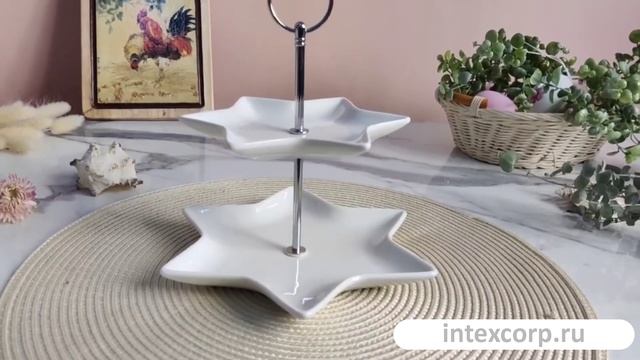 Подставка для пирожных и закусок ЗВЁЗДЫ трёхъярусная, фарфор, белая, 26х32 см, 795900080