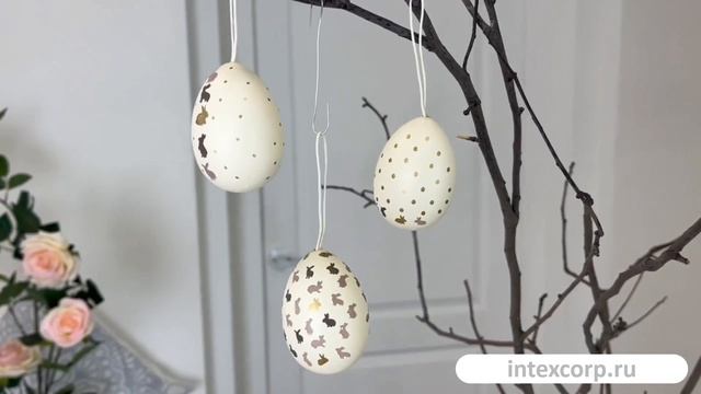 Декоративные пасхальные яйца К ПАСХЕ, пластик, 6 см, 12 шт., 2056712