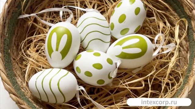 Декоративные подвесные украшения ПАСХАЛЬНОЕ НАСТРОЕНИЕ, натуральная скорлупа, белые, 2054039-2