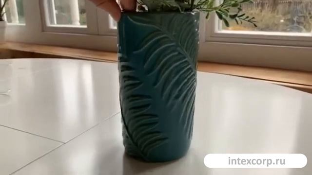 Декоративная керамическая ваза ПАЛЬМОВЫЙ МОТИВ, тёмно-бирюзовая, 19 см, 802508