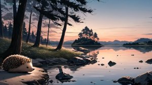 Ёж на берегу озера — спокойная анимация природы