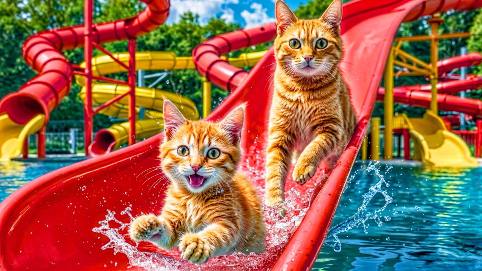 Мама кошка и котёнок пошли в аквапарк ❤️ Милые ИИ Мультики для Детей