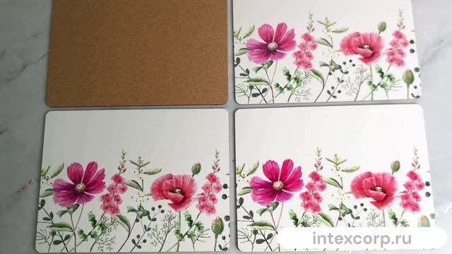 Набор плейсматов РОЗОВЫЕ МАКИ, пробковый дуб, дерево, 40х30 см, 4 шт., 2031672-1