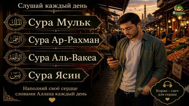 ✨ Суры Аль-Мульк, Ар-Рахман, Аль-Вакиа, Ясин — слушай каждый день. Красивое и трогательное чтение