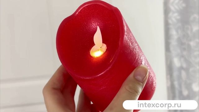 Набор светодиодных восковых свечей ПРАЗДНИЧНЫЕ, красных, тёплые белые LED-огни колышущиеся, 485238