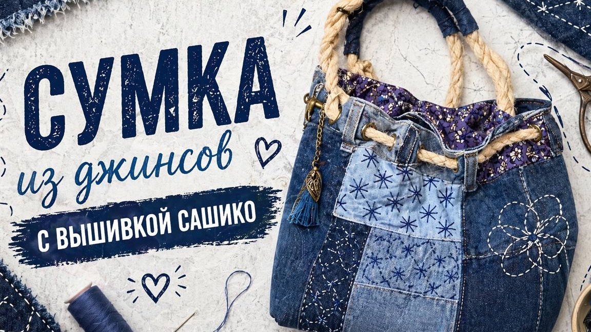 Джинсовая сумка с вышивкой Сашико из старых джинсов | Творческий эко-проект и обучение