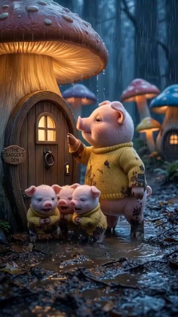 🐷🐻Ненастным дождливым вечером свинка с поросятами попросилась на ночлег к медвежонку