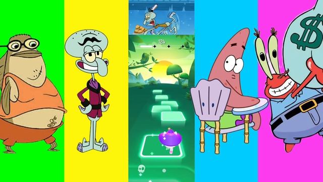 Спанч Боб и друзья против Coffin Dance! 🍍 Эпичная битва в Tiles Hop: Патрик, Сквидвард и Гэри