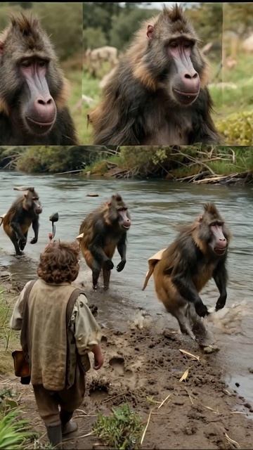 Приключения бабуинов у реки #бабуины #природа #приключения