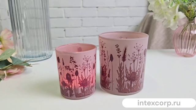 Набор подсвечников ЗАКАТ В ПОЛЕ, стекло, розовый, 8-10 см, 2 шт., 2037250-1
