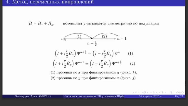 Семинар 18.04.2026. А.Хачатуров. Численное моделирование 2D уравнения Шрёдингера...