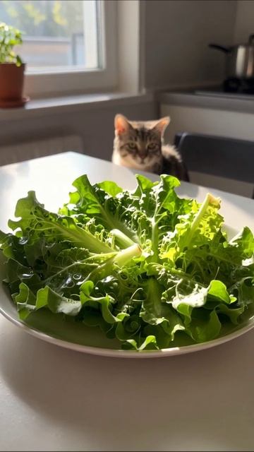 Салат и пушистый наблюдатель #кот #салат #уют