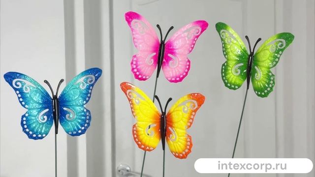 Набор садовых украшений-штекеров БАБОЧКИ： РАЗНОЦВЕТНЫЙ ПОЛЁТ, 69 см, 4 шт., 557000960-набор