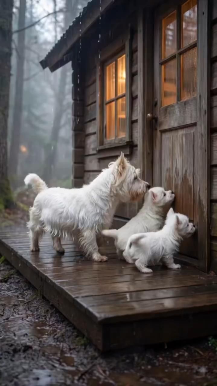🐾Дождливым вечером собачка с щенятами попросилась на ночлег к медвежонку