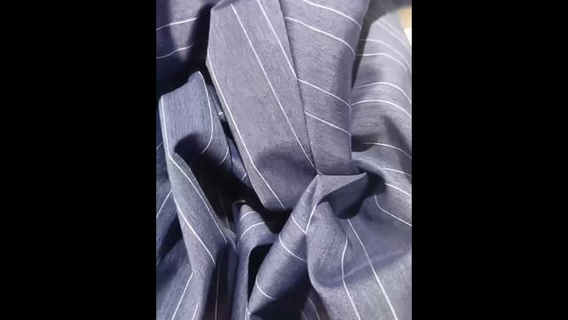 Батист изо льна и шёлка тонкая белая полоска на синем ИТАЛИЯ