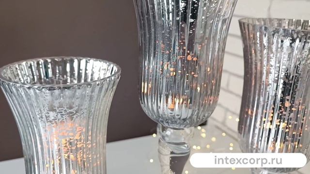 Набор подсвечников - бокалов ГОННА , стекло, серебристый, 30-40 см, 3 шт., 2009463