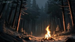 Костёр в зимнем лесу — уютная анимация для сна