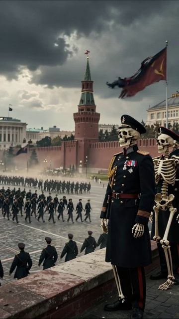 Сквозь прах истории: мертвые маршируют под серым небом #апокалипсис #скелеты #безнадега