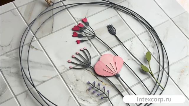 Декоративное подвесное панно ВЕСНА, с розовым цветком, металл, 30 см, 2045469-2