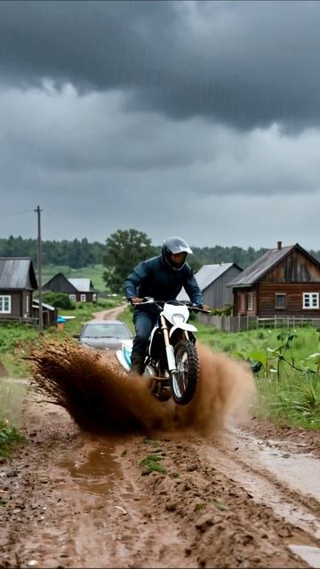 Экстремальные трюки на мотоцикле под дождем #мотоцикл #экстрим #приключения