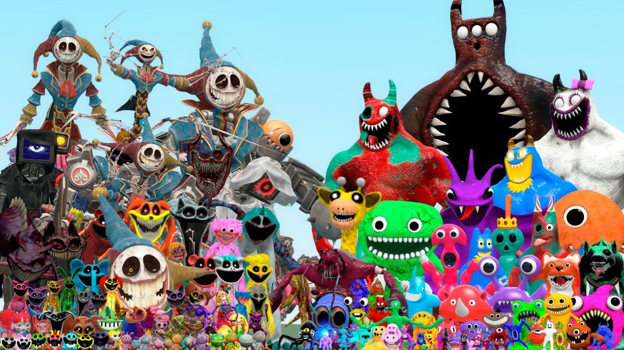 ВСЕ ПЕРСОНАЖИ POPPY PLAYTIME 1-5 ГЛАВ ПРОТИВ СЕМЕЙСТВА GARTEN OF BANBAN 1-8 (Garry's Mod)