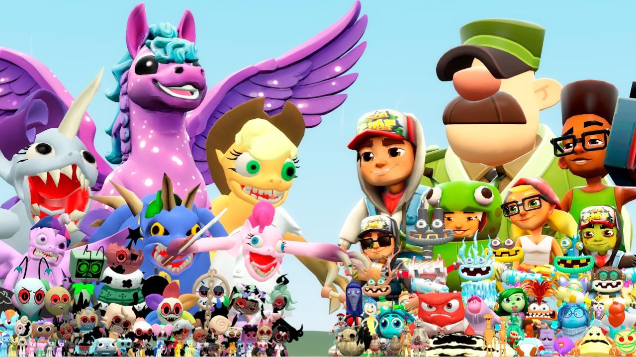 ПОНИ ФАКТОРИ И МИР ДЭНДИ ПРОТИВ SUBWAY SURF, MY SINGING MONSTERS И ГОЛОВОЛОМКИ (Garry's Mod)