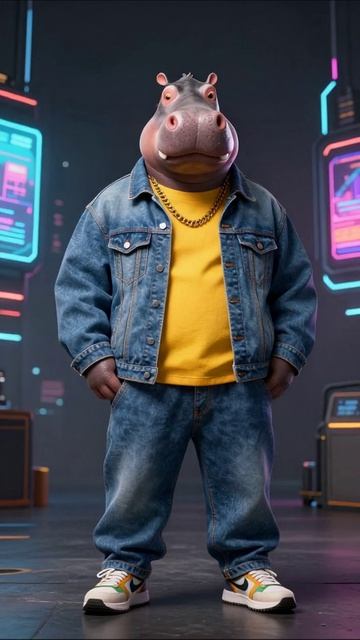 Гиппопотам в джинсах: стиль и харизма #анимация #мода #гиппопотам