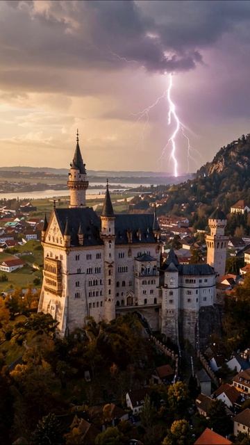 Замок под молнией: вечерняя магия #замок #молния #природа