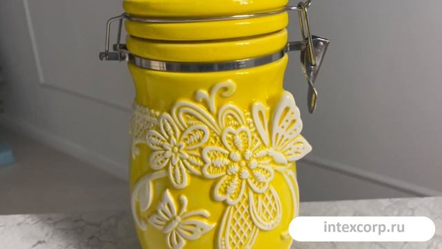 Банка для хранения ЛЕТНЕЕ КРУЖЕВО, керамика, жёлтая, 20 см, XPA15000171-2