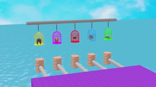 Животные в 3D корова слон тигр горилла бегемот яркая горка смешные цвета детский мир Синий трактор