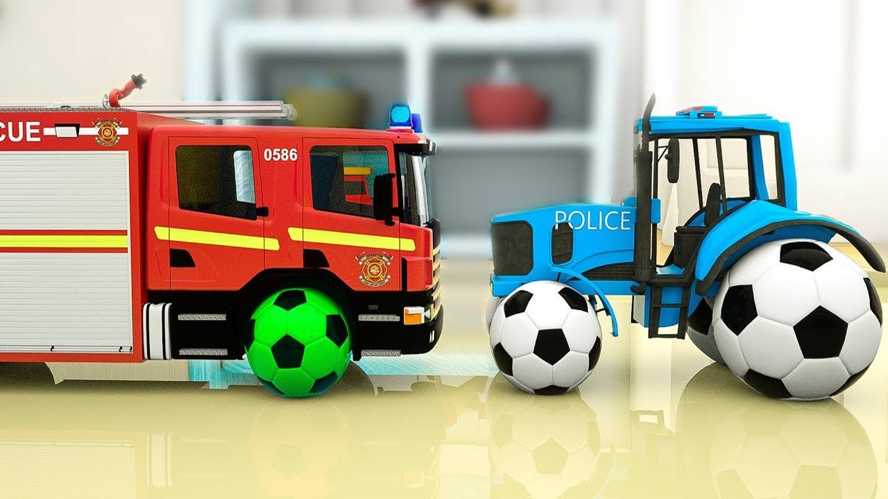 Мультяшки про машинки для детей и малышей - Игрушечные пожарные машинки трактор футбольный мяч