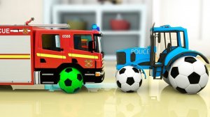 Мультяшки про машинки для детей и малышей - Игрушечные пожарные машинки трактор футбольный мяч