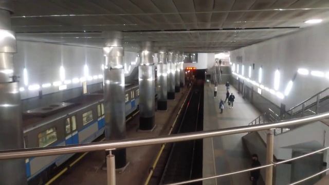 Myakinino metro station, Moscow - interior view, arrival and departure of the train Fragment 7