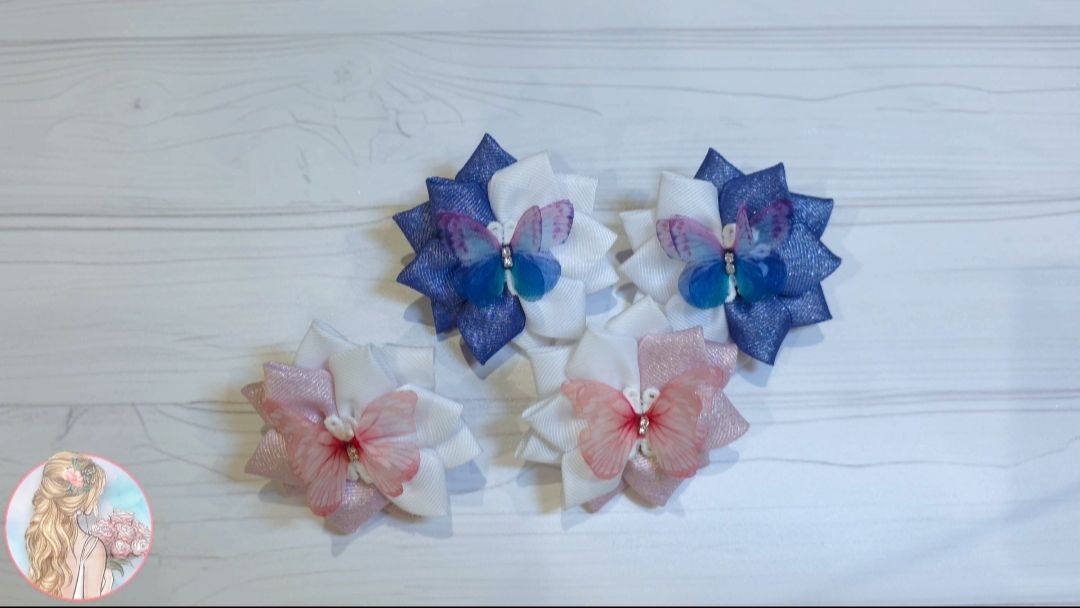 МК Бантики для начинающих, Бантики с 3D бабочками, Бантики на первые хвостики.