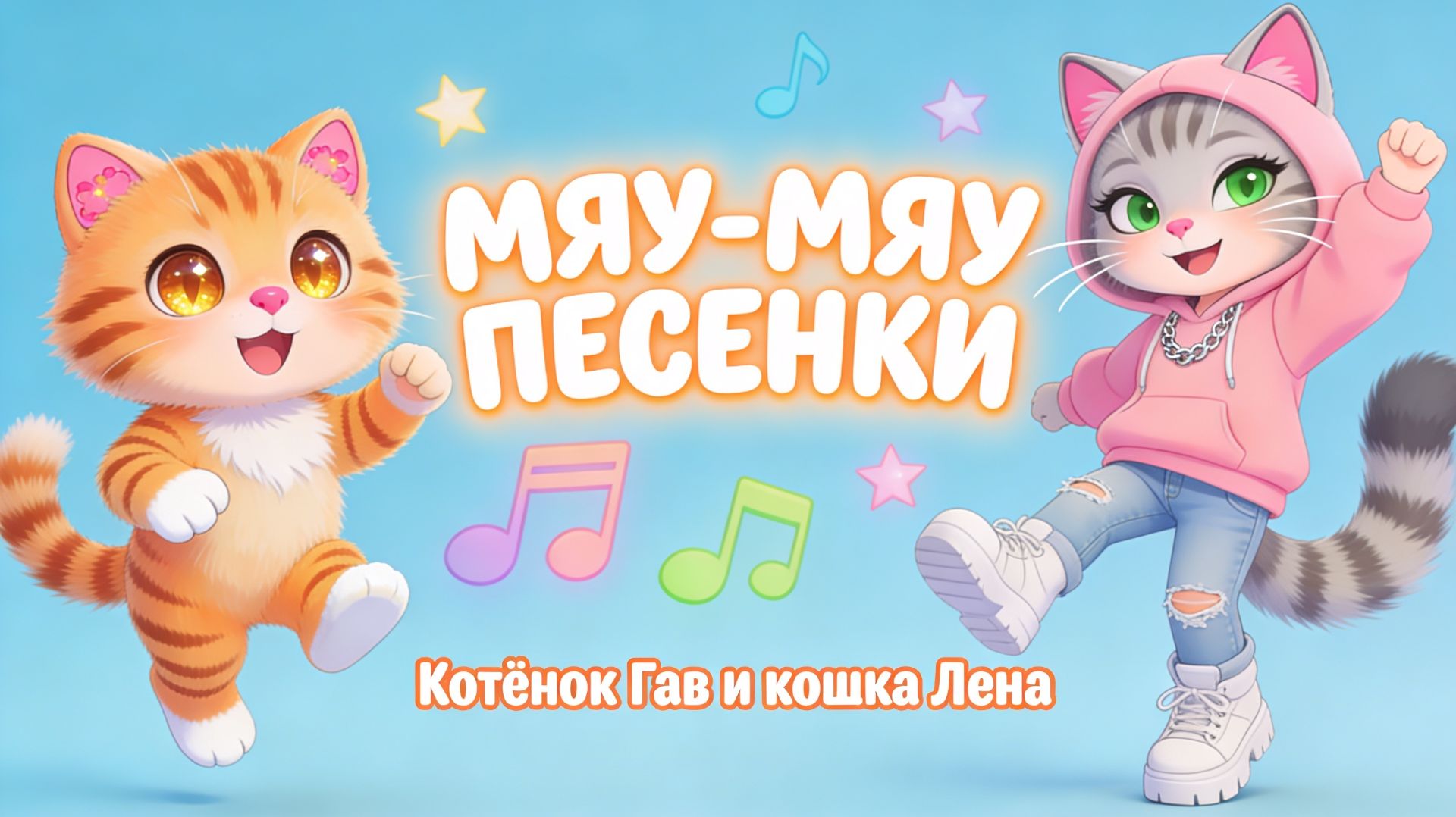 Котёнок Гав и кошка Лена - Мяу-мяу песенка! Весёлая детская песня для малышей 🐱🎵