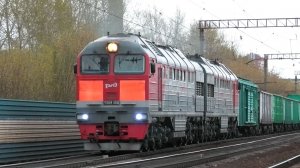 2ТЭ116У-0309 с грузовым поездом следует через о.п. Первомайская