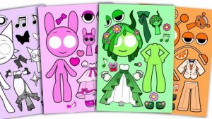 Бумажный DIY! Игра с одеванием наклеек Спрунки!  / Пинки / Венда / Орен