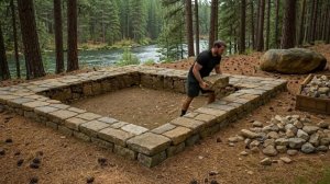 Мужчина строит дом из материалов которые нашёл в лесу, получилось отлично!