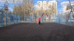 Упражнения с 9-ти метровой лентой Дракона на телескопическом шесте (3)