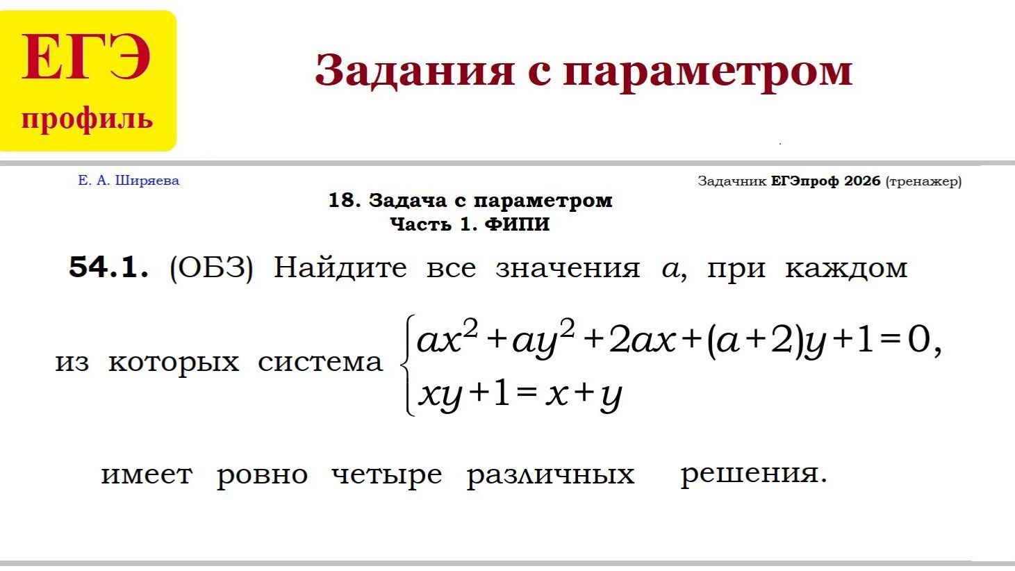 ЕГЭ. Профильная математика. Задания с параметром.