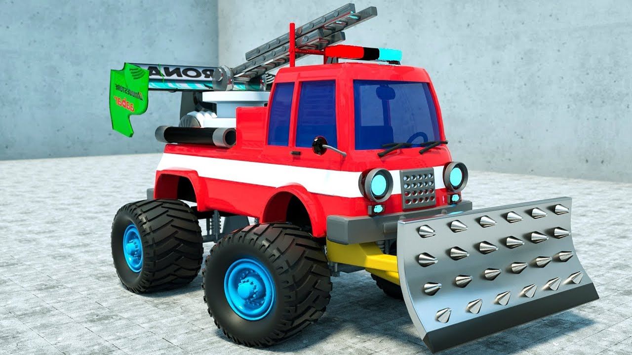 Огромный пожарный автомобиль собирает автомобильные запчасти - Мультяшки про машинки для детей