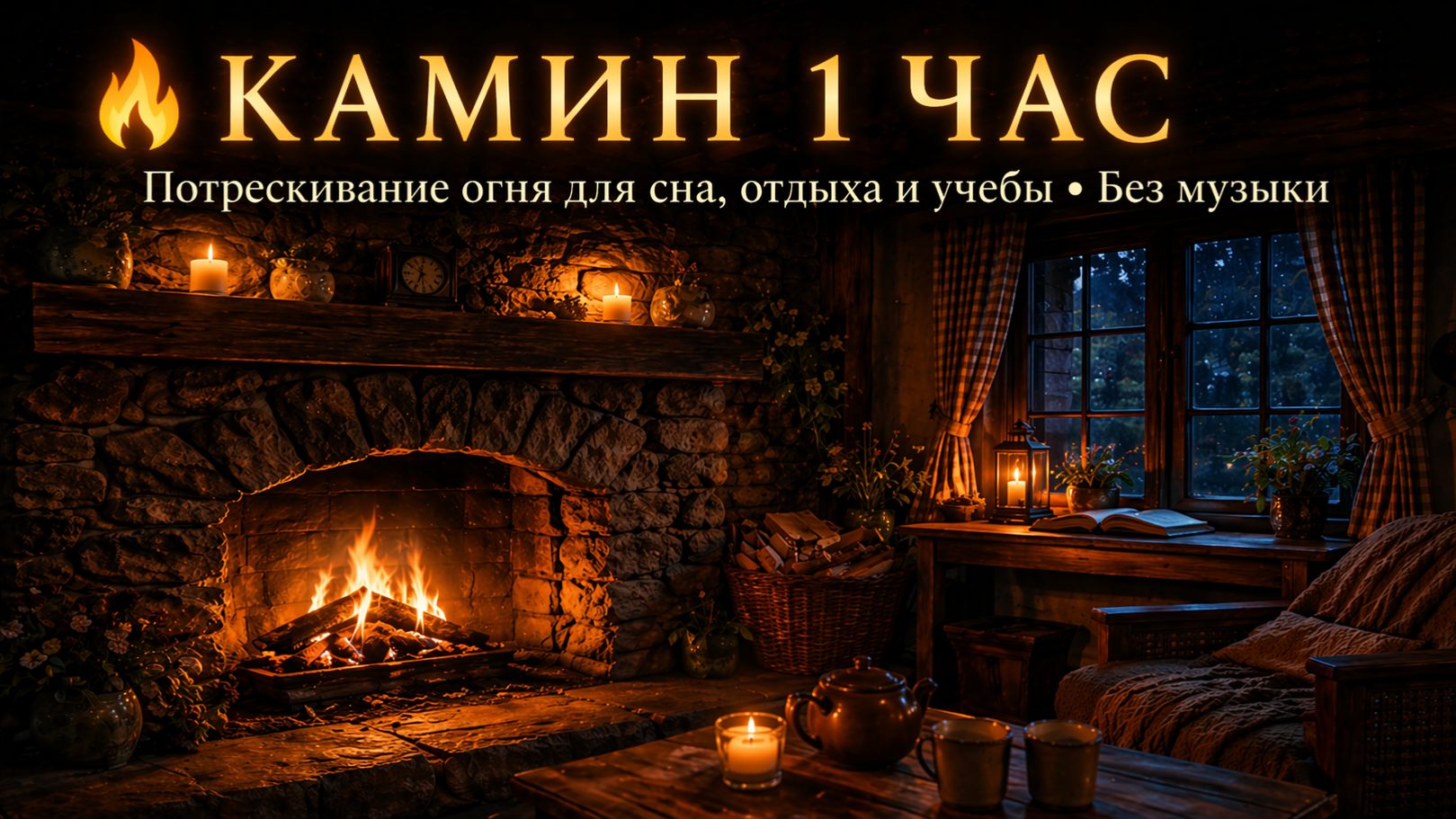 🔥 Камин 1 час • Звуки потрескивающего огня для сна, релаксации и учебы • Без музыки