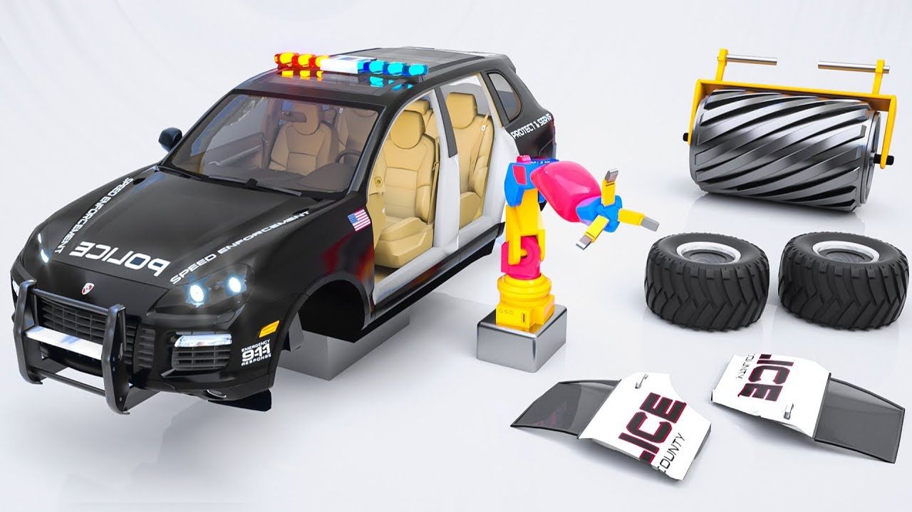 Рука робота собирает информацию о полицейской машине и добавляет дополнительные сведения