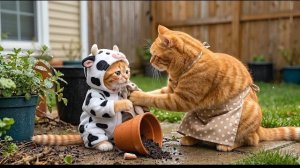 Наш сад на День Земли был разрушен Бурей… Но Мама-Кошка не сдавалась ☺️☺