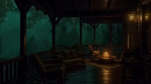 🌧️ Дождливая веранда с камином ночью | Уютная атмосфера для сна и расслабления