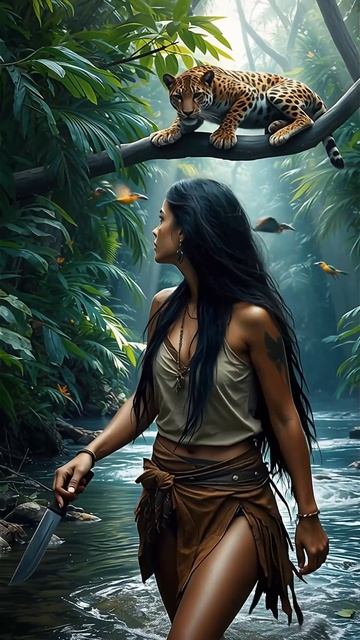 Амазонка-охотница и ягуар