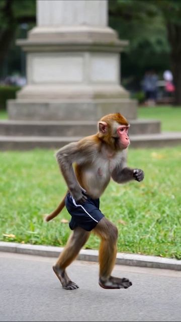 Бегущий макака в спортивной форме #животные #приключения #юмор