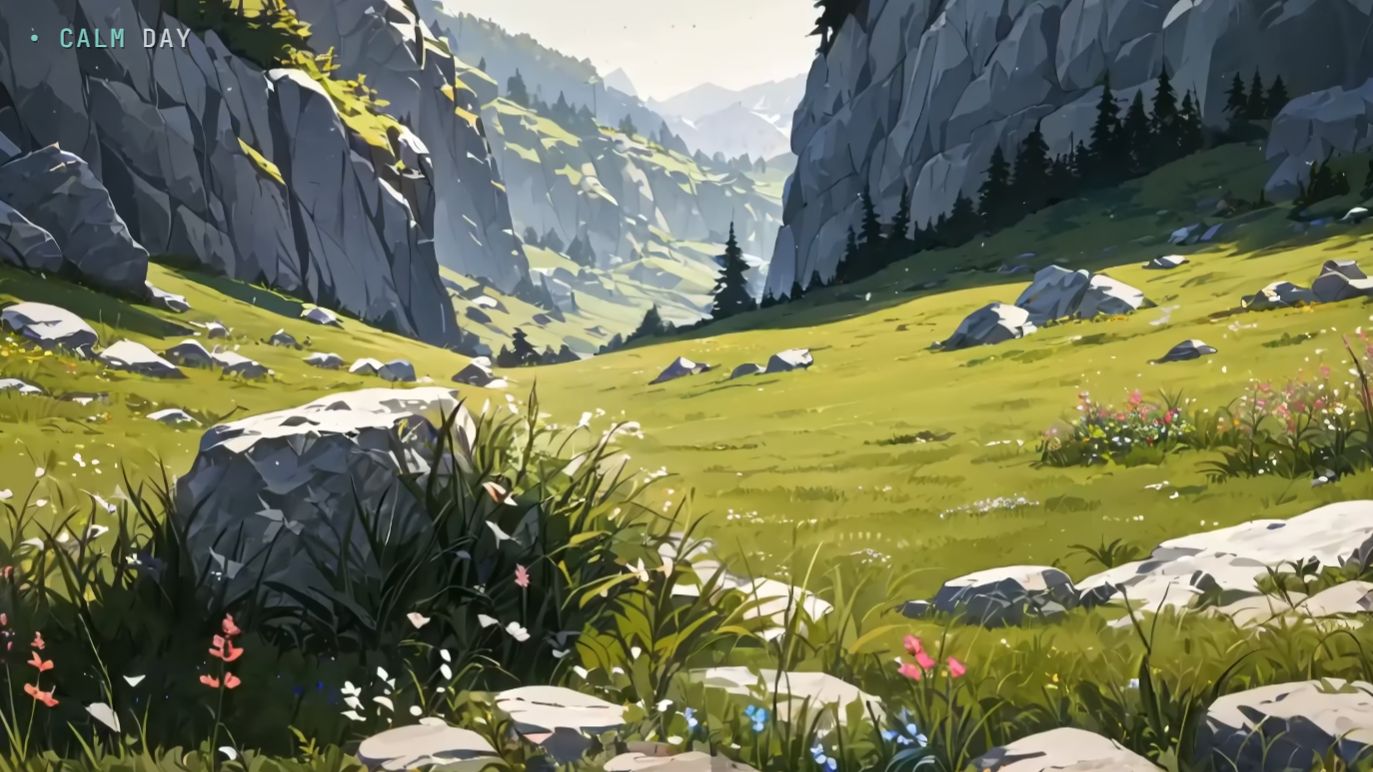 Горное луговое пространство — спокойная анимация природы