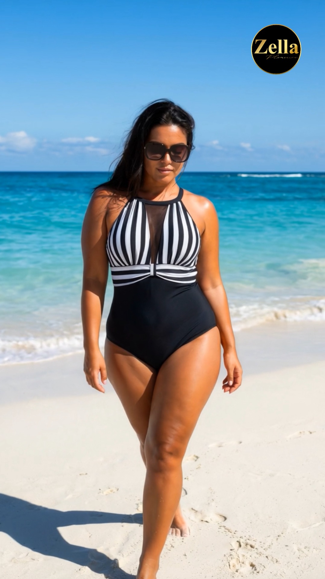 Утягивающий слитный купальник в полоску для пышных красавиц ❤️