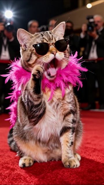 Кот на красной дорожке: стиль и очарование! #коты #мода #праздник